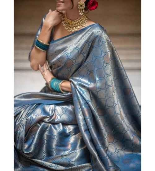Generic Women's Silk Printed Saree With Unstitched Blouse 5.5Mtr (Rama)
