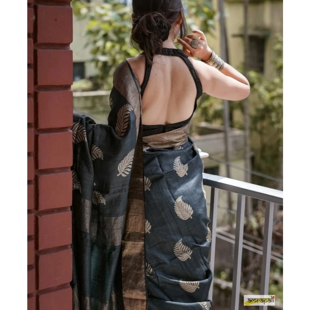 Generic Women's Silk Printed Saree With Unstitched Blouse 5.5Mtr (Black) Generic Women's Silk Printed Saree With Unstitched Blouse 5.5Mtr (Black)