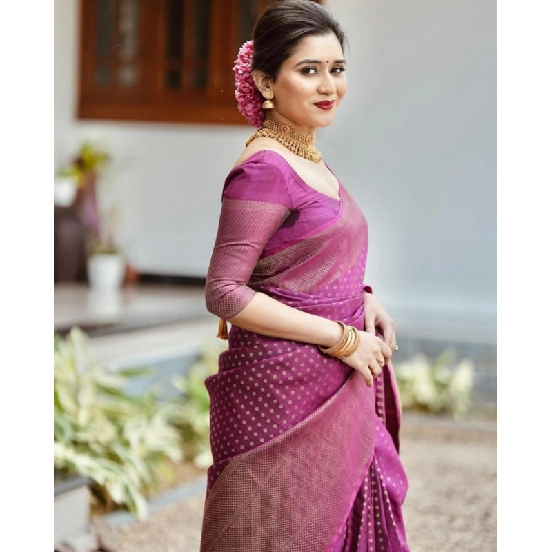 Women's Silk Printed Saree With Unstitched Blouse 5.5Mtr (Purple) Women's Silk Printed Saree With Unstitched Blouse 5.5Mtr (Purple)