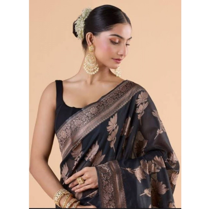 Women's Silk Printed Saree With Unstitched Blouse 5.5Mtr (Black) Women's Silk Printed Saree With Unstitched Blouse 5.5Mtr (Black)