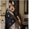 Generic Women's Silk Printed Saree With Unstitched Blouse 5.5Mtr (Black)