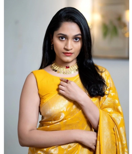 Generic Women's Silk Printed Saree With Unstitched Blouse 5.5Mtr (Yellow)