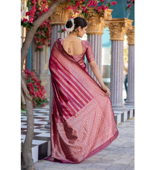Generic Women's Silk Printed Saree With Unstitched Blouse 5.5Mtr (Pink)