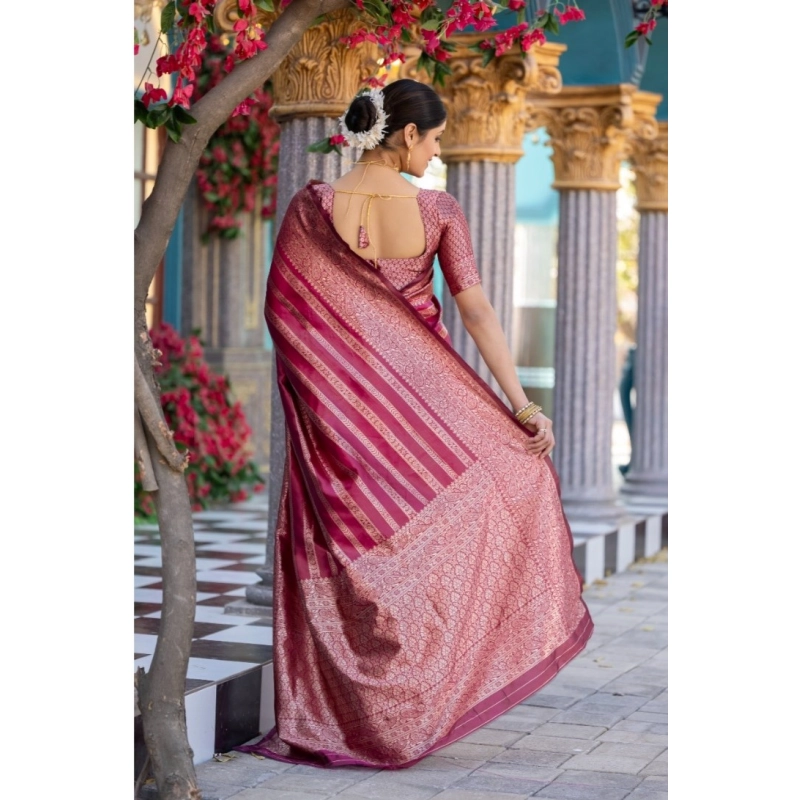 Women's Silk Printed Saree With Unstitched Blouse 5.5Mtr (Pink) Women's Silk Printed Saree With Unstitched Blouse 5.5Mtr (Pink)