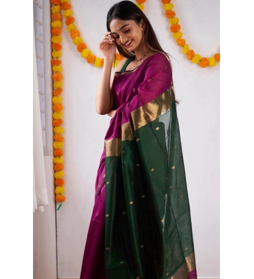 Generic Women's Cotton  Printed Saree With Unstitched Blouse 5.5Mtr (Wine)