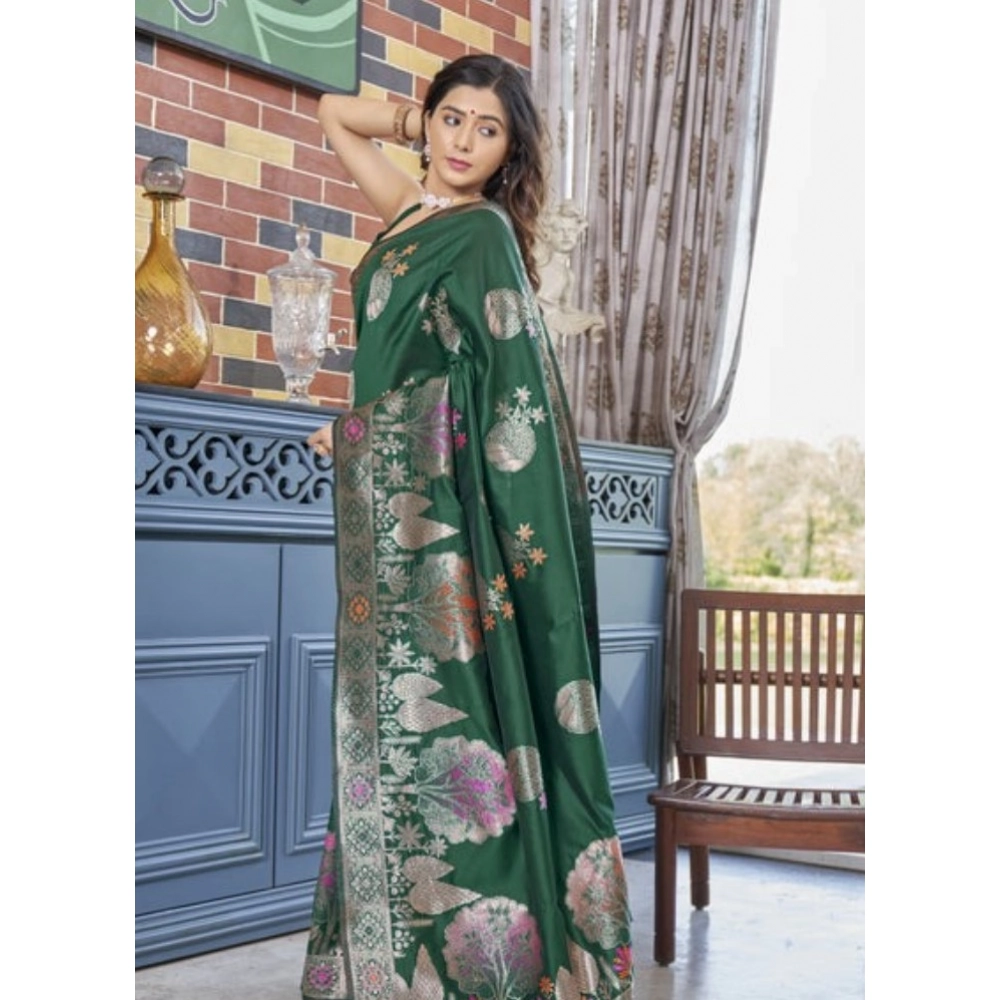 Generic Women's Silk Printed Saree With Unstitched Blouse 5.5Mtr (Green) Generic Women's Silk Printed Saree With Unstitched Blouse 5.5Mtr (Green)