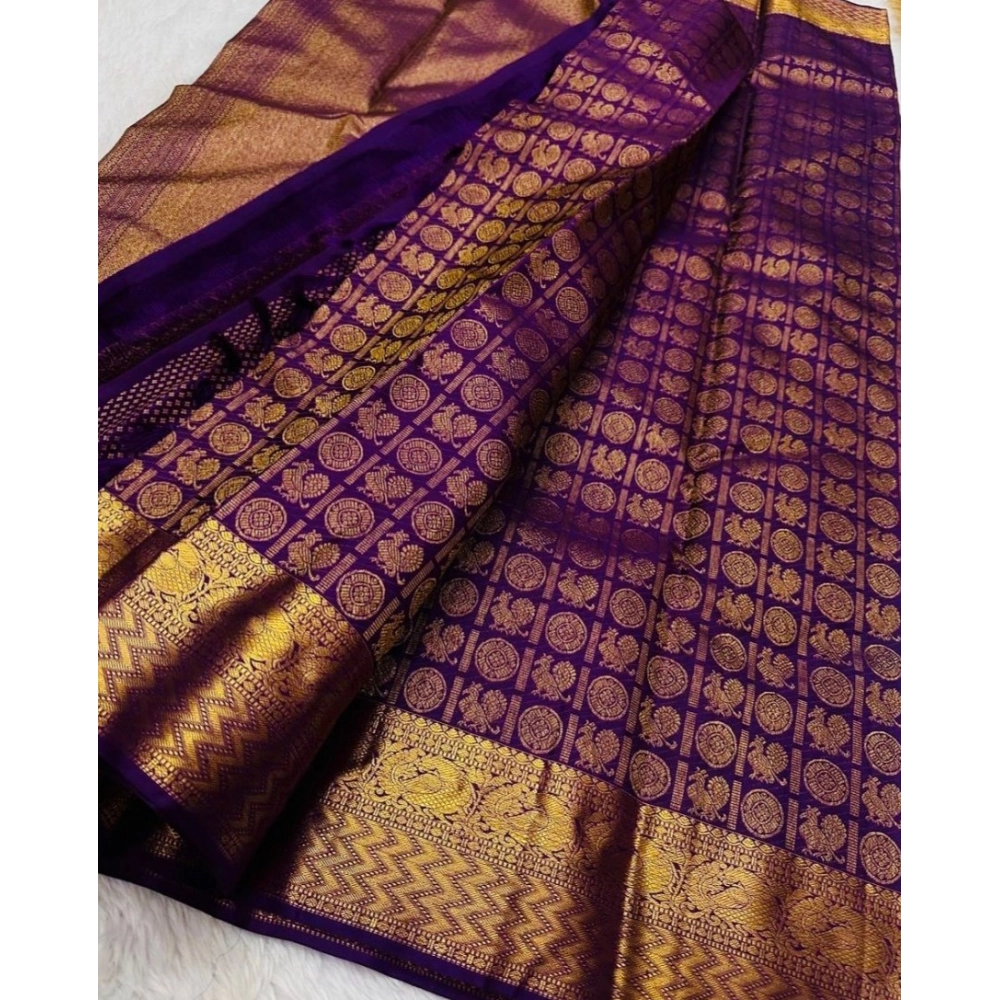 Generic Women's Silk Printed Saree With Unstitched Blouse 5.5Mtr (Purple) Generic Women's Silk Printed Saree With Unstitched Blouse 5.5Mtr (Purple)