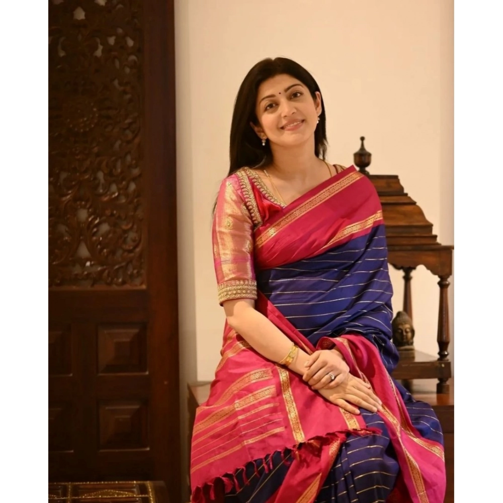 Generic Women's Silk Printed Saree With Unstitched Blouse 5.5Mtr (Navy Blue) Generic Women's Silk Printed Saree With Unstitched Blouse 5.5Mtr (Navy Blue)