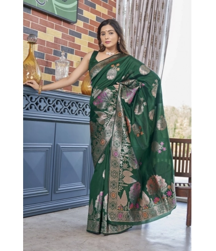 Generic Women's Silk Printed Saree With Unstitched Blouse 5.5Mtr (Green) Generic Women's Silk Printed Saree With Unstitched Blouse 5.5Mtr (Green)