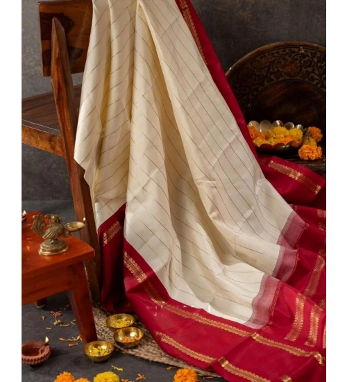 Generic Women's Silk Printed Saree With Unstitched Blouse 5.5Mtr (Off White)