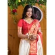 Generic Women's Silk Printed Saree With Unstitched Blouse 5.5Mtr (White-Red)