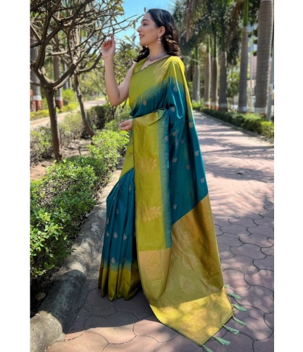 Generic Women's Silk Printed Saree With Unstitched Blouse 5.5Mtr (Rama)