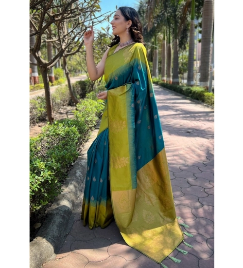 Generic Women's Silk Printed Saree With Unstitched Blouse 5.5Mtr (Rama)