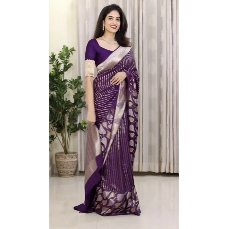 Women's Silk Printed Saree With Unstitched Blouse 5.5Mtr (Purple) Women's Silk Printed Saree With Unstitched Blouse 5.5Mtr (Purple)