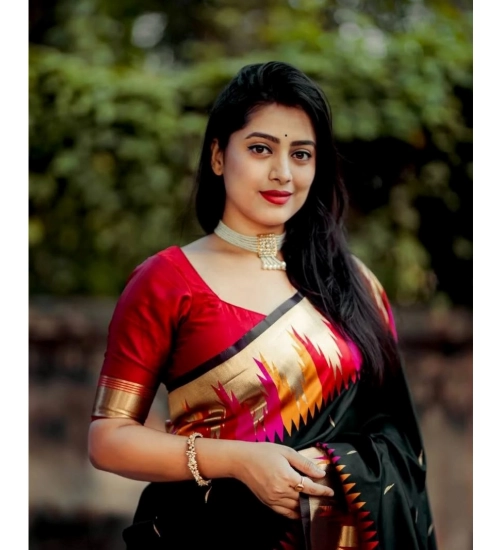 Generic Women's Silk Printed Saree With Unstitched Blouse 5.5Mtr (Multicolor)