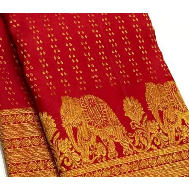 Women's Silk Printed Saree With Unstitched Blouse 5.5Mtr (Red) Women's Silk Printed Saree With Unstitched Blouse 5.5Mtr (Red)