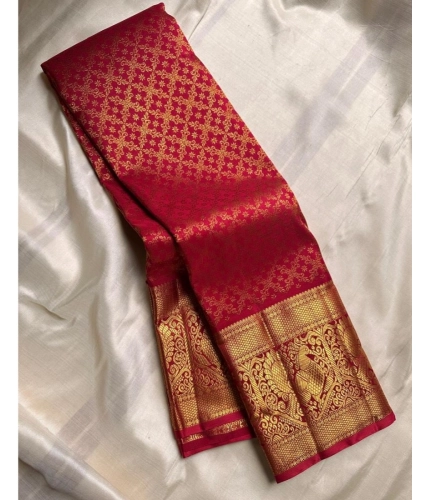 Generic Women's Silk Printed Saree With Unstitched Blouse 5.5Mtr (Maroon)