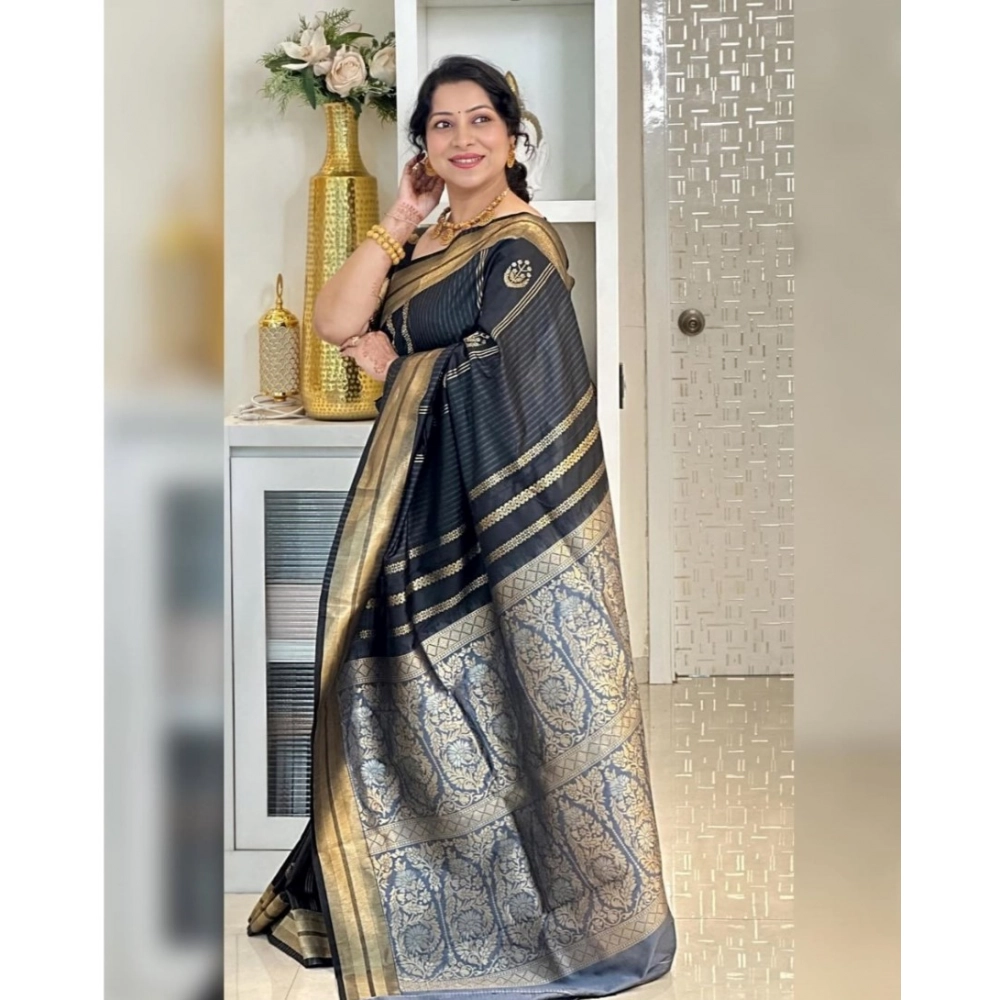 Generic Women's Silk Printed Saree With Unstitched Blouse 5.5Mtr (Black) Generic Women's Silk Printed Saree With Unstitched Blouse 5.5Mtr (Black)