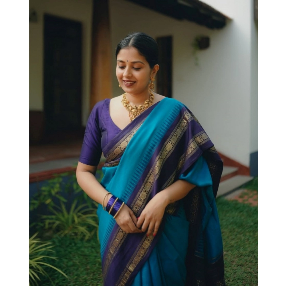 Generic Women's Silk Printed Saree With Unstitched Blouse 5.5Mtr (Blue) Generic Women's Silk Printed Saree With Unstitched Blouse 5.5Mtr (Blue)
