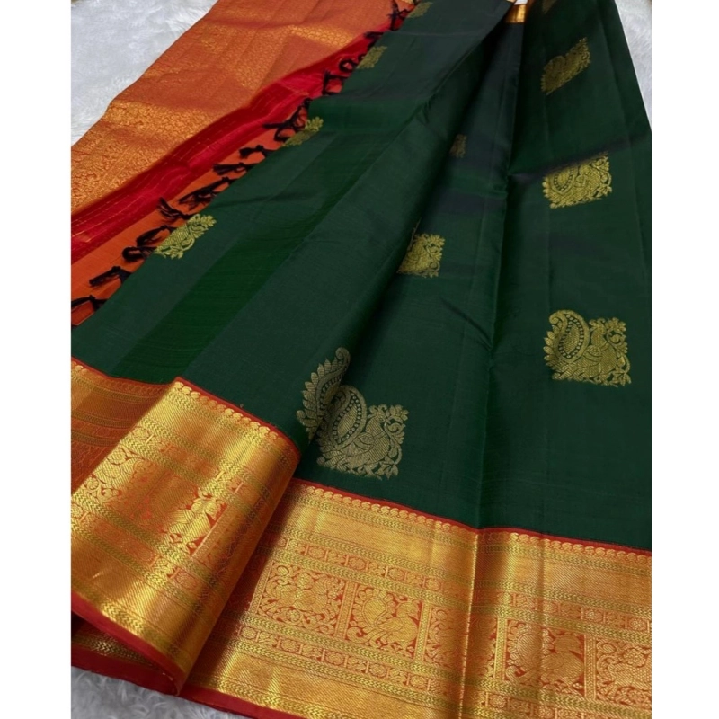 Women's Silk Printed Saree With Unstitched Blouse 5.5Mtr (Green)