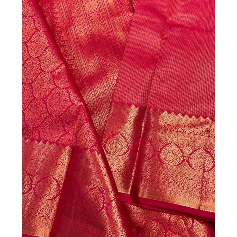 Women's Silk Printed Saree With Unstitched Blouse 5.5Mtr (Rani Pink)
