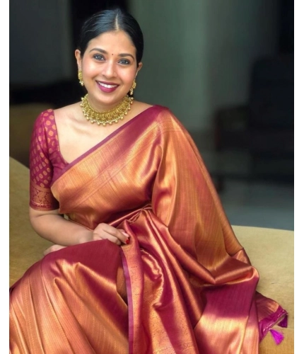 Generic Women's Silk Printed Saree With Unstitched Blouse 5.5Mtr (Maroon)