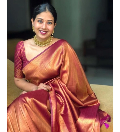 Generic Women's Silk Printed Saree With Unstitched Blouse 5.5Mtr (Maroon)