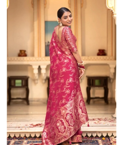 Generic Women's Silk Printed Saree With Unstitched Blouse 5.5Mtr (Pink) Generic Women's Silk Printed Saree With Unstitched Blouse 5.5Mtr (Pink)