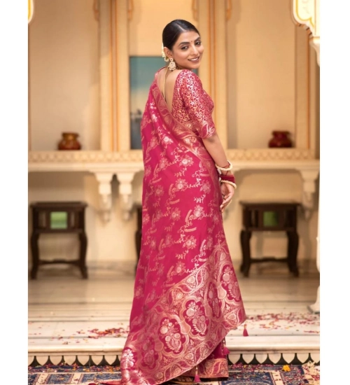 Generic Women's Silk Printed Saree With Unstitched Blouse 5.5Mtr (Pink)