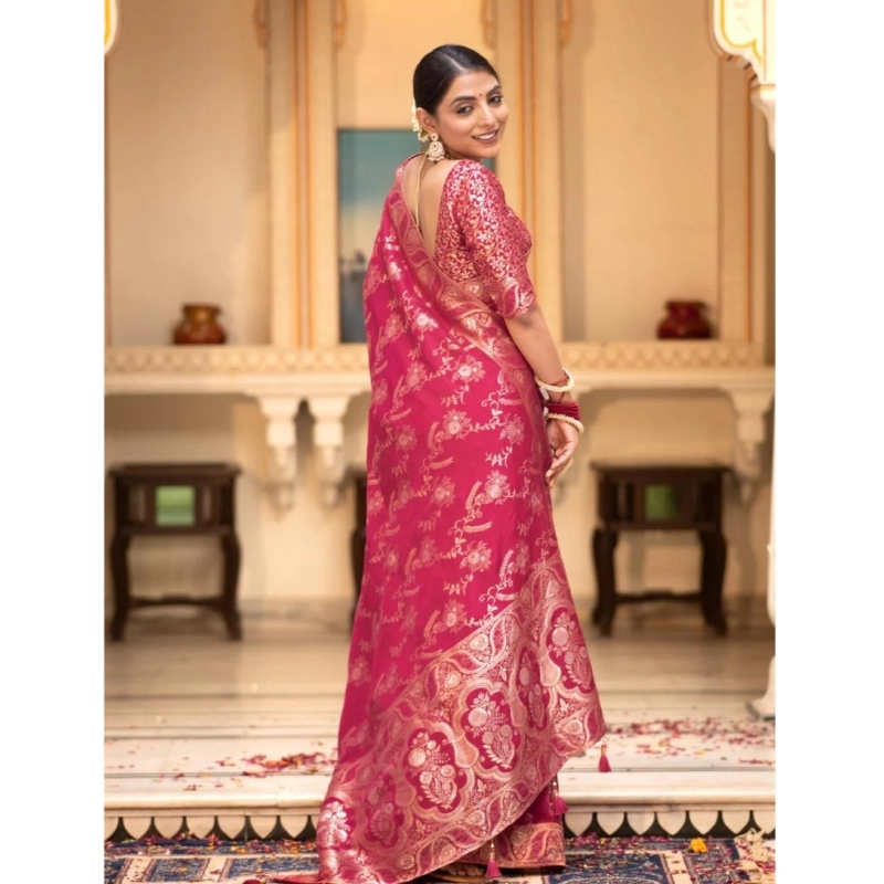 Women's Silk Printed Saree With Unstitched Blouse 5.5Mtr (Pink) Women's Silk Printed Saree With Unstitched Blouse 5.5Mtr (Pink)