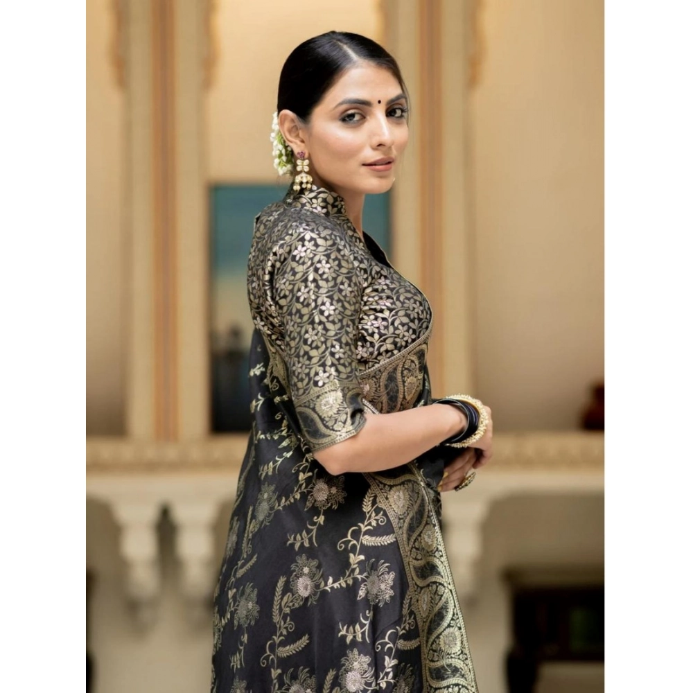 Generic Women's Silk Printed Saree With Unstitched Blouse 5.5Mtr (Black) Generic Women's Silk Printed Saree With Unstitched Blouse 5.5Mtr (Black)