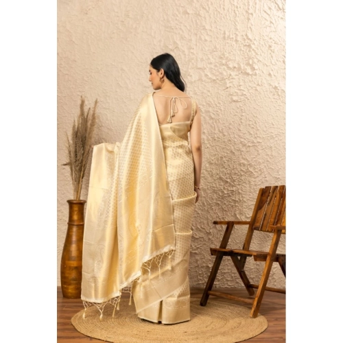 Women's Silk Printed Saree With Unstitched Blouse 5.5Mtr (Gold) Women's Silk Printed Saree With Unstitched Blouse 5.5Mtr (Gold)