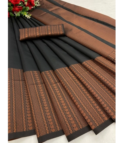 Generic Women's Silk Printed Saree With Unstitched Blouse 5.5Mtr (Black)