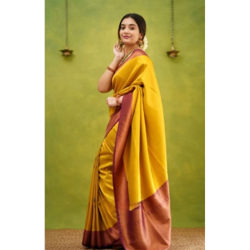 Women's Silk Printed Saree With Unstitched Blouse 5.5Mtr (Yellow) Women's Silk Printed Saree With Unstitched Blouse 5.5Mtr (Yellow)