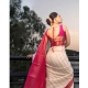 Generic Women's Silk Printed Saree With Unstitched Blouse 5.5Mtr (White-Pink)