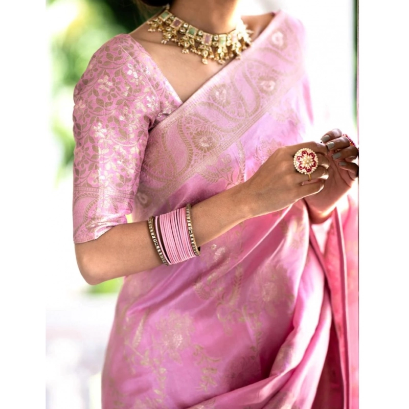 Women's Silk Printed Saree With Unstitched Blouse 5.5Mtr (Pink) Women's Silk Printed Saree With Unstitched Blouse 5.5Mtr (Pink)