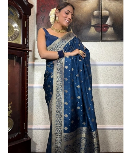 Generic Women's Silk Printed Saree With Unstitched Blouse 5.5Mtr (Rama)