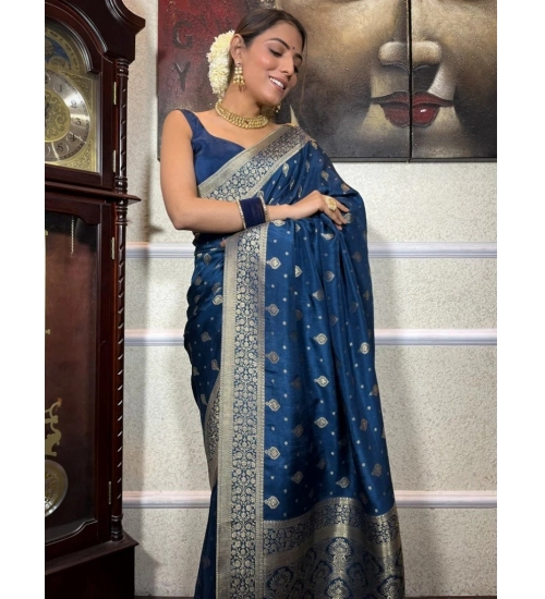 Generic Women's Silk Printed Saree With Unstitched Blouse 5.5Mtr (Rama)