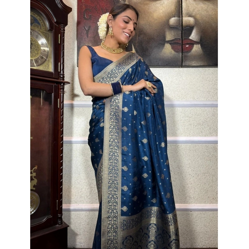 Women's Silk Printed Saree With Unstitched Blouse 5.5Mtr (Rama) Women's Silk Printed Saree With Unstitched Blouse 5.5Mtr (Rama)
