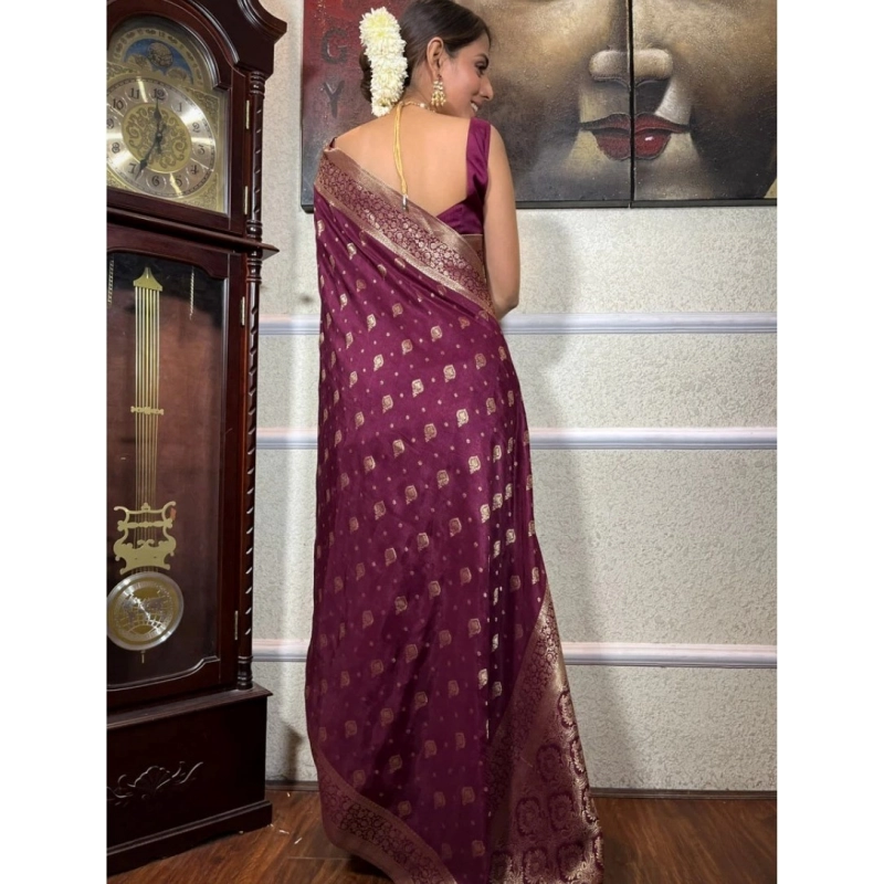 Women's Silk Printed Saree With Unstitched Blouse 5.5Mtr (Wine) Women's Silk Printed Saree With Unstitched Blouse 5.5Mtr (Wine)