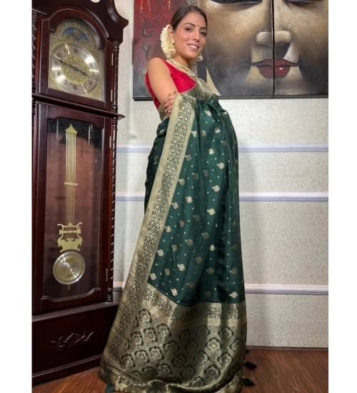 Generic Women's Silk Printed Saree With Unstitched Blouse 5.5Mtr (Green)