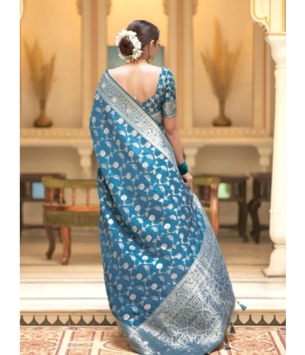 Generic Women's Silk Printed Saree With Unstitched Blouse 5.5Mtr (Rama)