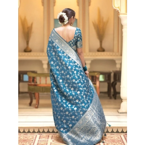 Women's Silk Printed Saree With Unstitched Blouse 5.5Mtr (Rama)