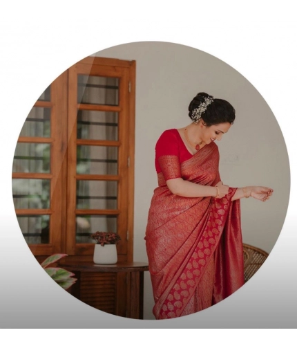 Generic Women's Silk Printed Saree With Unstitched Blouse 5.5Mtr (Red)