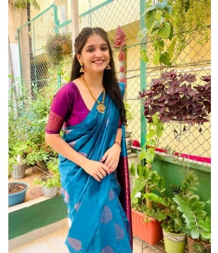 Generic Women's Silk Printed Saree With Unstitched Blouse 5.5Mtr (Rama)