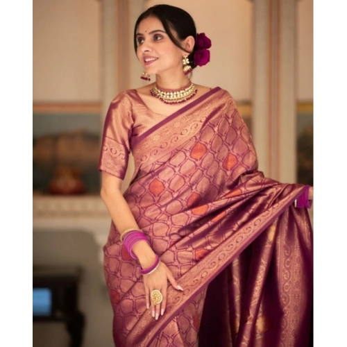 Women's Silk Printed Saree With Unstitched Blouse 5.5Mtr (Wine)