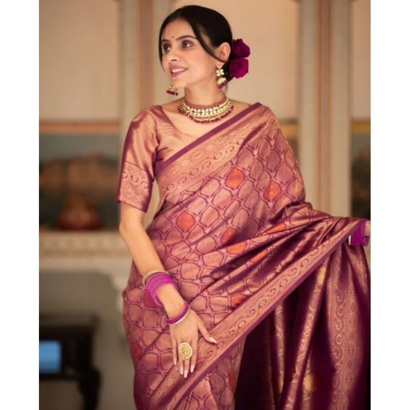 Women's Silk Printed Saree With Unstitched Blouse 5.5Mtr (Wine) Women's Silk Printed Saree With Unstitched Blouse 5.5Mtr (Wine)