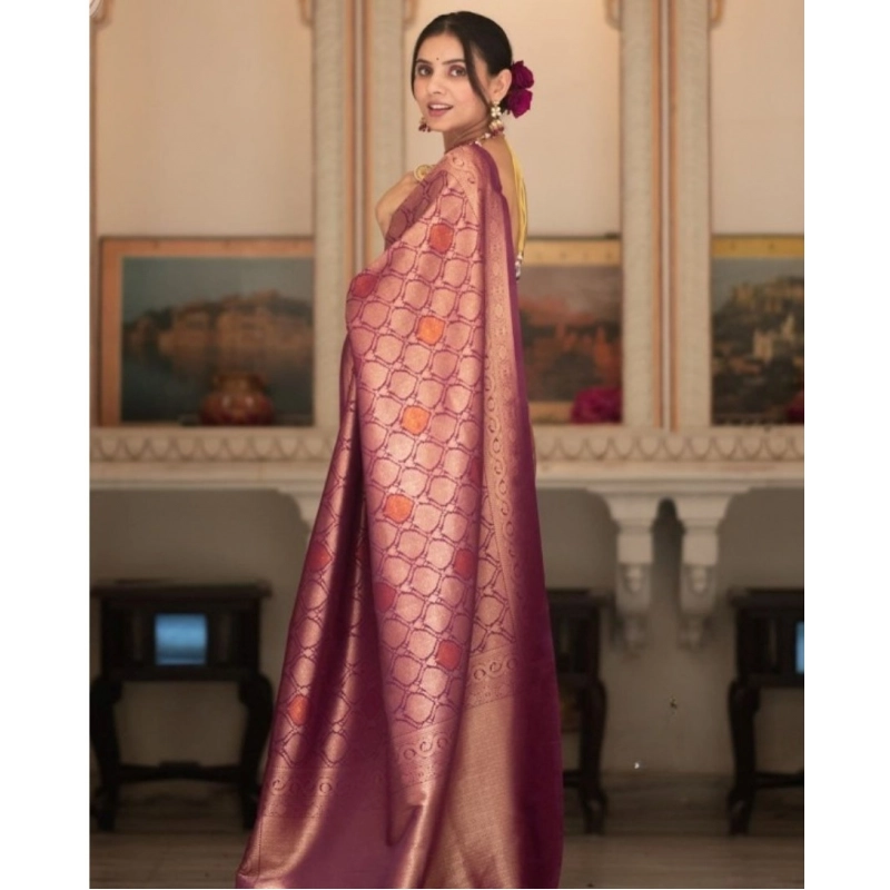 Women's Silk Printed Saree With Unstitched Blouse 5.5Mtr (Wine) Women's Silk Printed Saree With Unstitched Blouse 5.5Mtr (Wine)