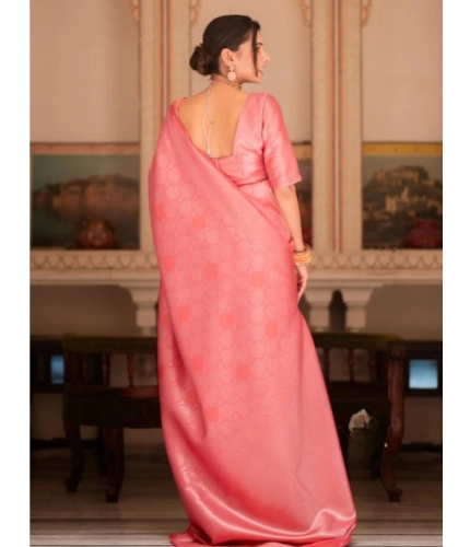 Generic Women's Silk Printed Saree With Unstitched Blouse 5.5Mtr (Pink)