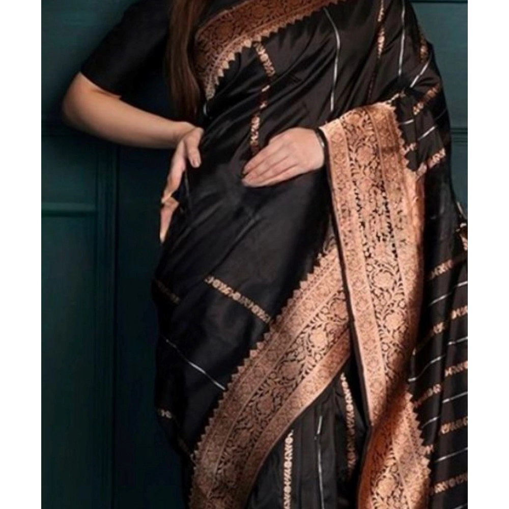 Generic Women's Silk Printed Saree With Unstitched Blouse 5.5Mtr (Black) Generic Women's Silk Printed Saree With Unstitched Blouse 5.5Mtr (Black)